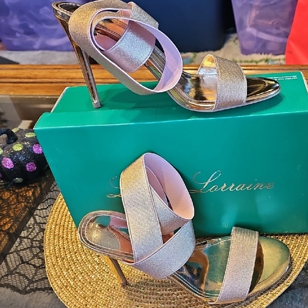 Lauren Lorraine Glittering Rose Gold Strappy Heels